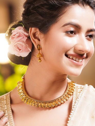 Gold Plated Brass Gold Temple Charm Necklace Set