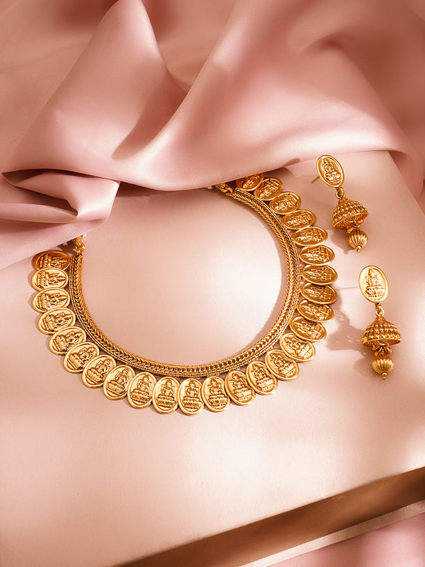 Gold Plated Brass Gold Temple Charm Necklace Set