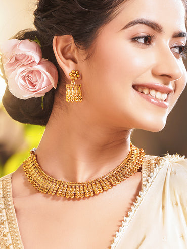 Gold Plated Brass Gold Geometric Fringe Choker Necklace Set