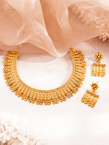Gold Plated Brass Gold Geometric Fringe Choker Necklace Set
