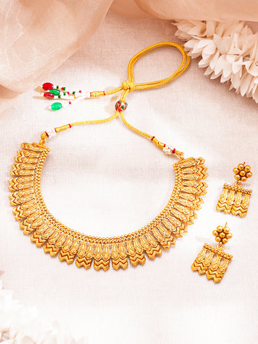 Gold Plated Brass Gold Geometric Fringe Choker Necklace Set