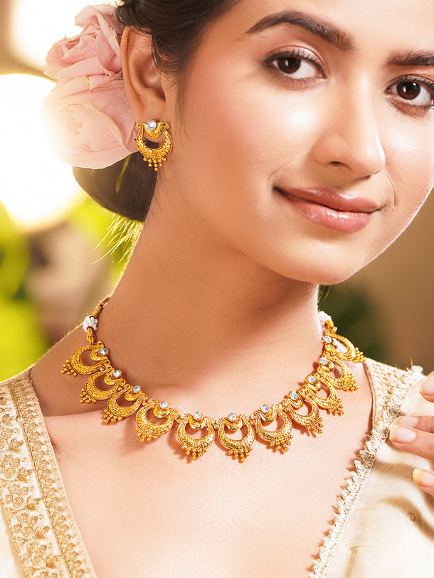 Gold Plated Brass Gold Zircon Crescent Necklace Set