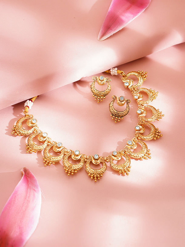 Gold Plated Brass Gold Zircon Crescent Necklace Set