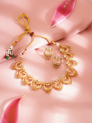 Gold Plated Brass Gold Zircon Crescent Necklace Set