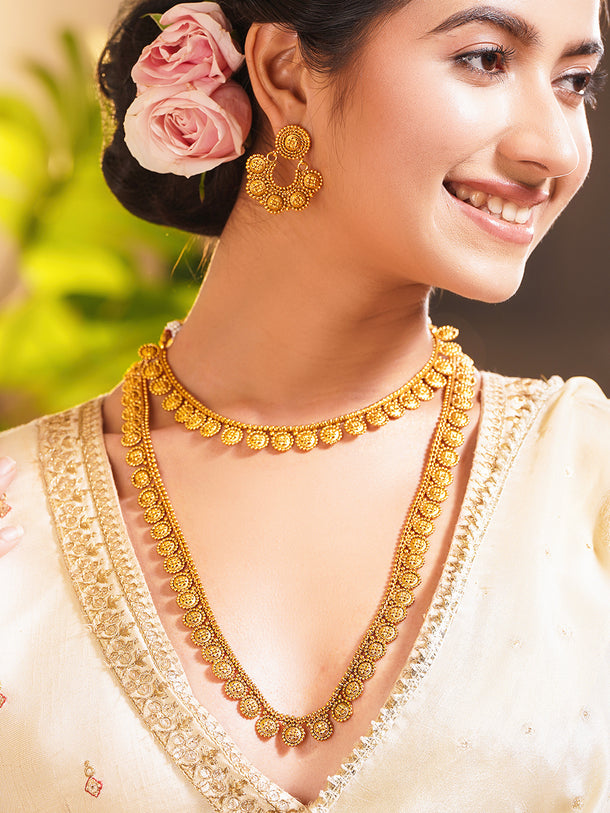 Gold Plated Brass Gold Floral Charm Necklace Set