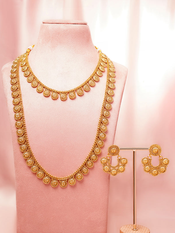 Gold Plated Brass Gold Floral Charm Necklace Set