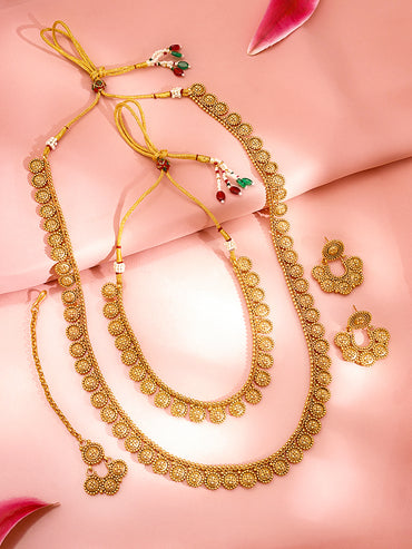 Gold Plated Brass Gold Floral Charm Necklace Set