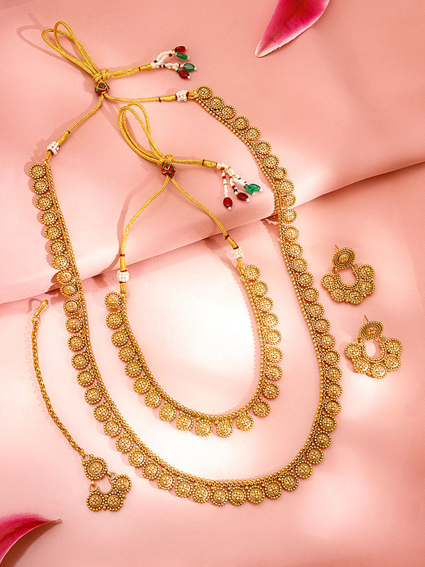 Gold Plated Brass Gold Floral Charm Necklace Set