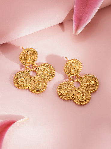 Gold Plated Brass Gold Temple Coin Long Necklace Set