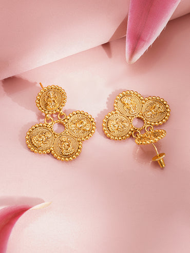 Gold Plated Brass Gold Temple Coin Long Necklace Set