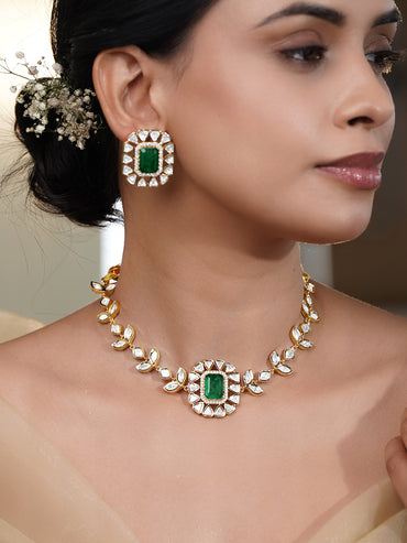 Emerald Polki Gold Choker Necklace Set
