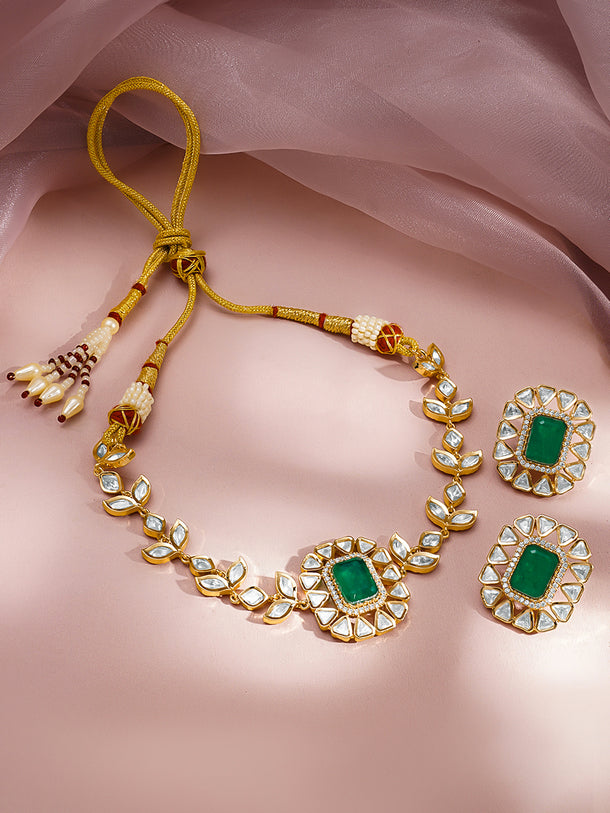 Emerald Polki Gold Choker Necklace Set