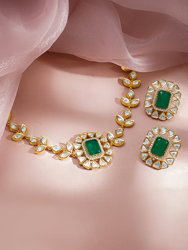 Emerald Polki Gold Choker Necklace Set
