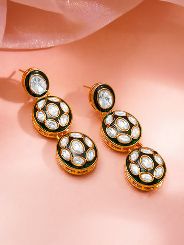 Gold Brass Kundan & Enamel Statement 18K Gold Plated Necklace Set