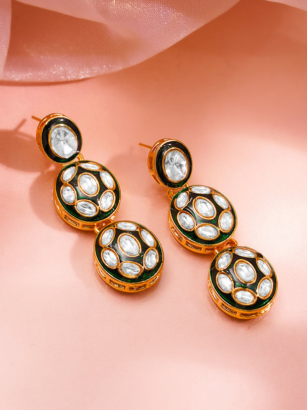 Gold Brass Kundan & Enamel Statement 18K Gold Plated Necklace Set