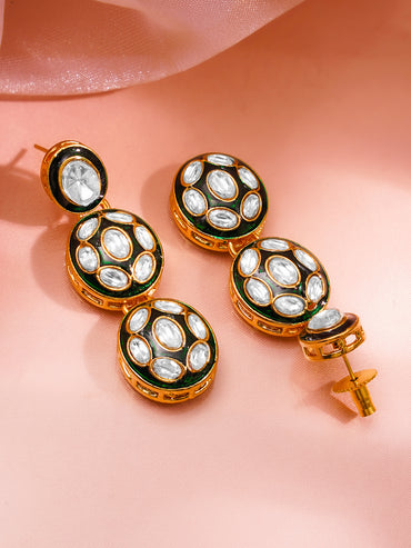 Gold Brass Kundan & Enamel Statement 18K Gold Plated Necklace Set