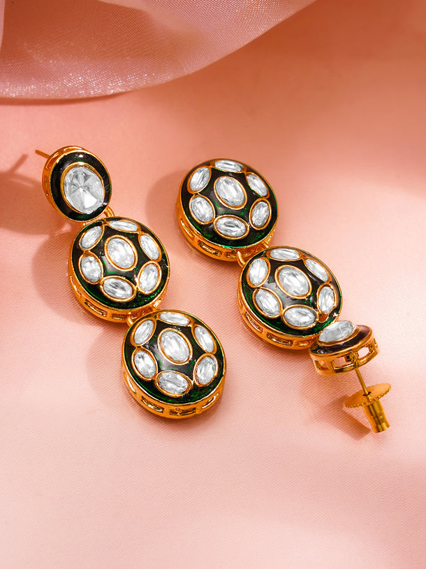 Gold Brass Kundan & Enamel Statement 18K Gold Plated Necklace Set