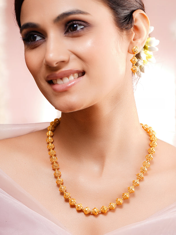 Gold Beaded Traditional Necklace Set