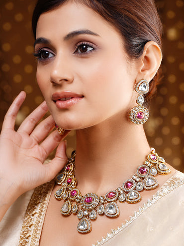 Luxury Magenta Kundan Bridal Necklace Set