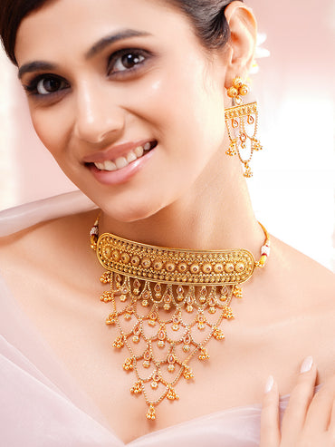 Gold Cascade Festive Statement Choker Set