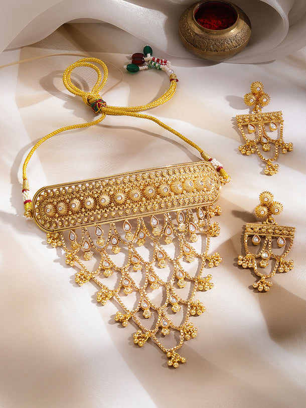 Gold Cascade Festive Statement Choker Set