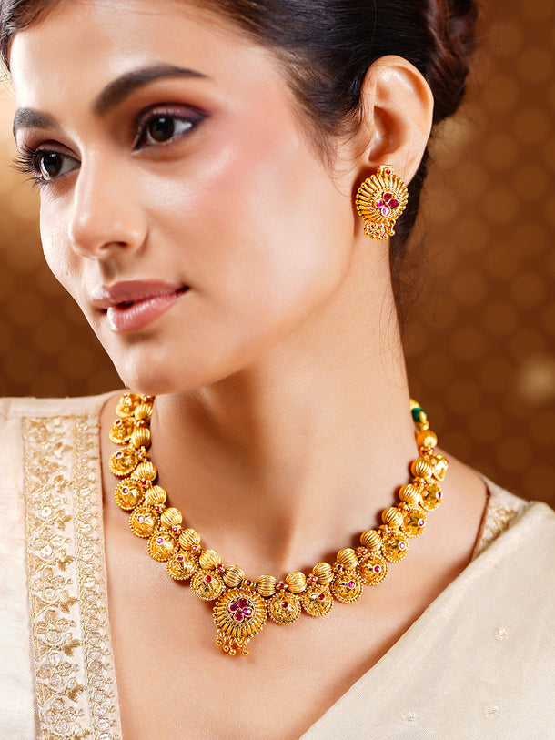 Gold Plated Floral Choker Necklace Set
