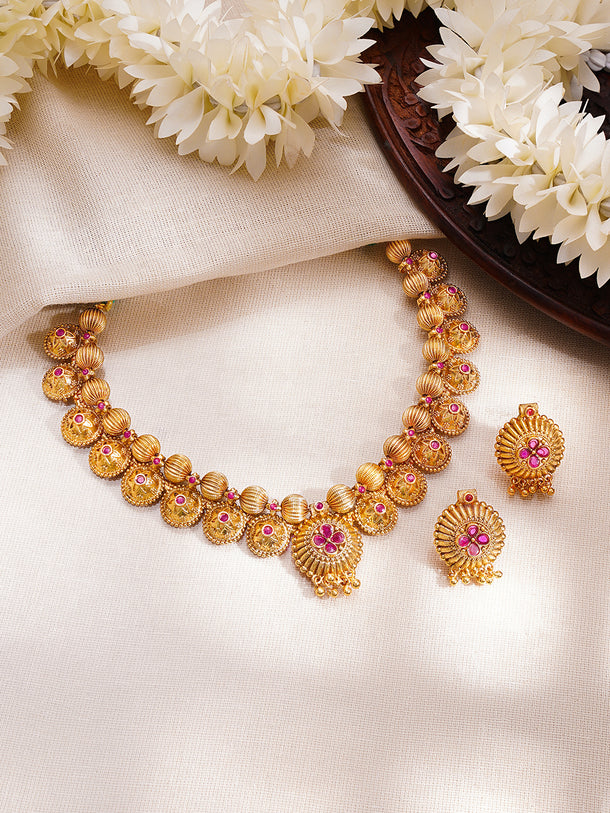 Gold Plated Floral Choker Necklace Set