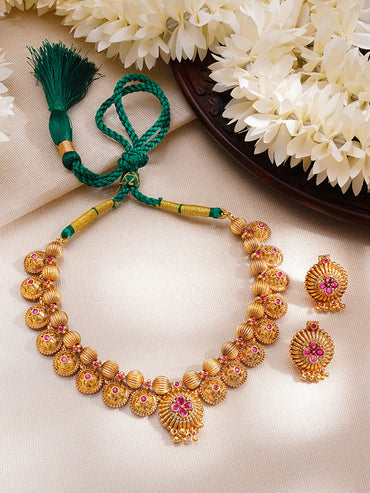 Gold Plated Floral Choker Necklace Set