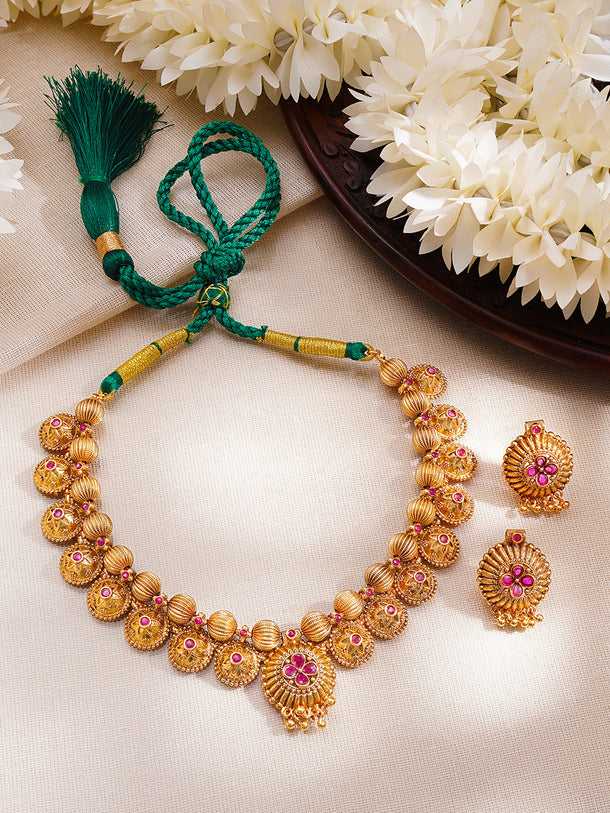 Gold Plated Floral Choker Necklace Set