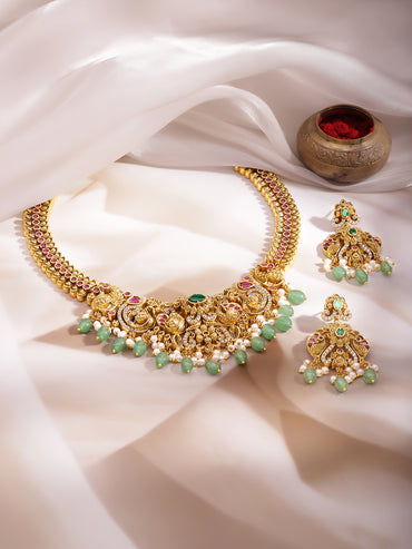 Gold Plated Marigold Bloom Temple Necklace Set