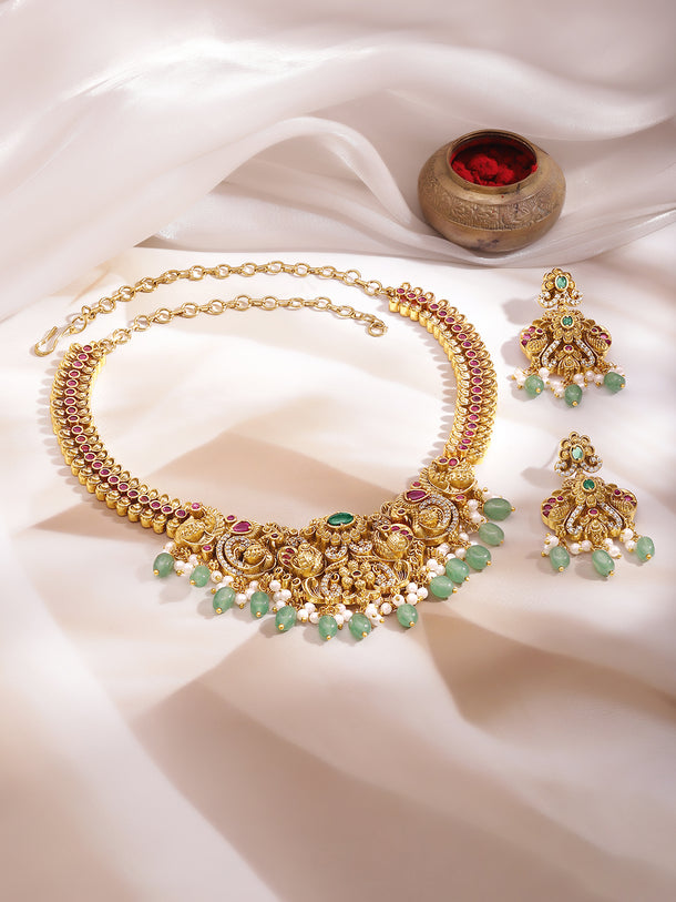 Gold Plated Marigold Bloom Temple Necklace Set