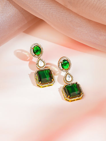Gold plated Teardrop Layered Emerald Necklace Set
