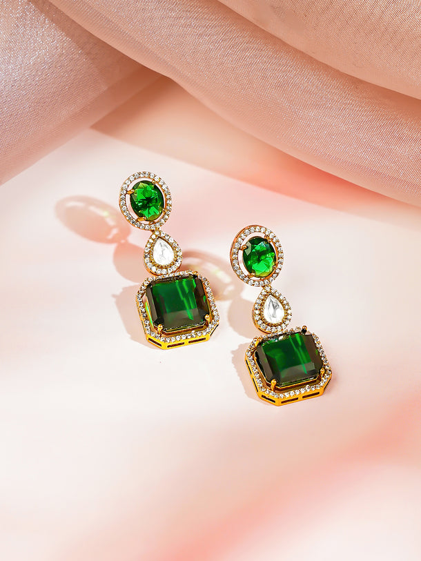 Gold plated Teardrop Layered Emerald Necklace Set