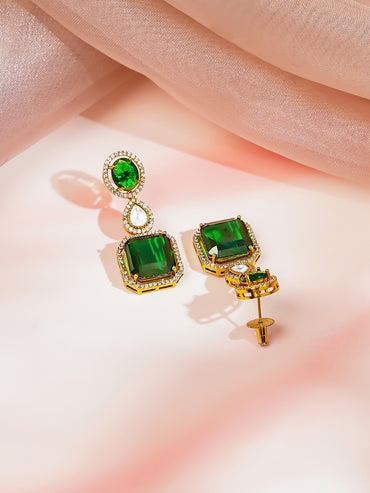 Gold plated Teardrop Layered Emerald Necklace Set