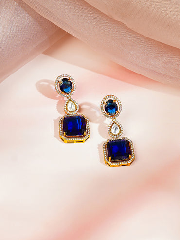 Gold plated Teardrop Layered Blue Sapphire Necklace Set