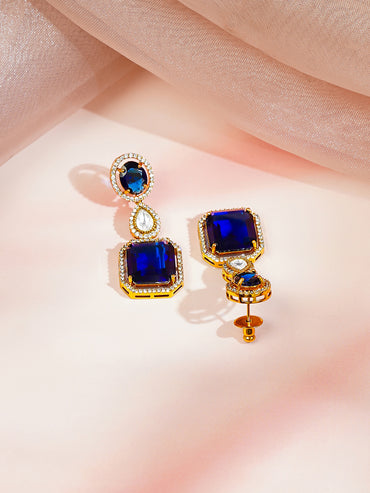 Gold plated Teardrop Layered Blue Sapphire Necklace Set