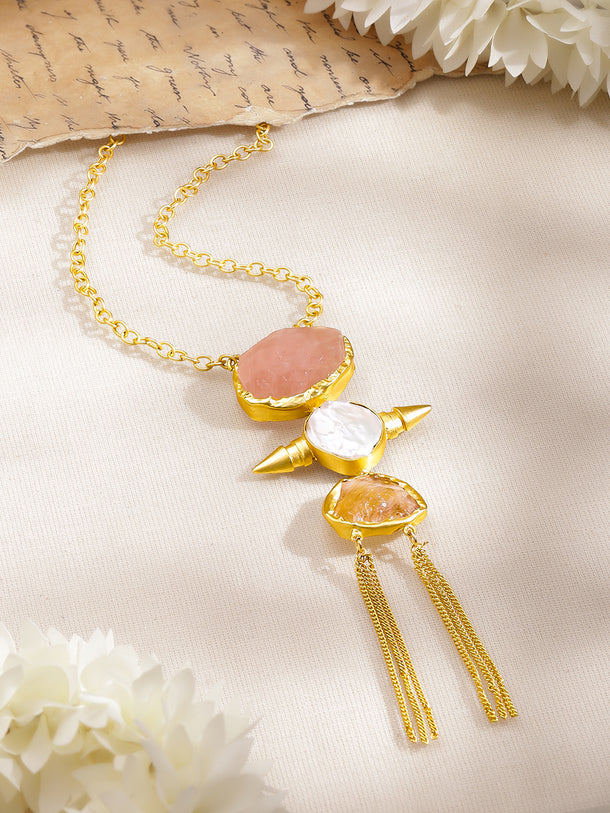 Semi Precious Gemstone Tassel Pendant Necklace