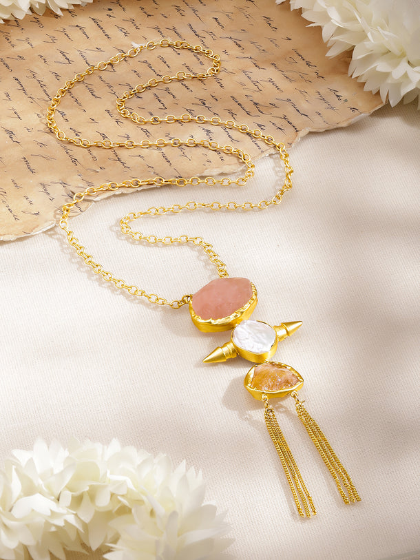 Semi Precious Gemstone Tassel Pendant Necklace