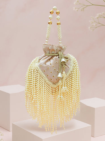 Golden Jhumkas With Pearl Detailing