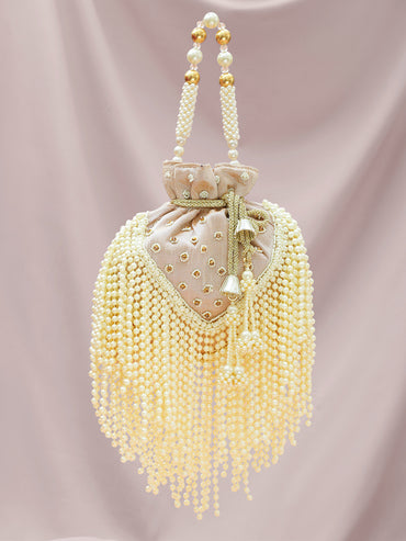 Golden Jhumkas With Pearl Detailing