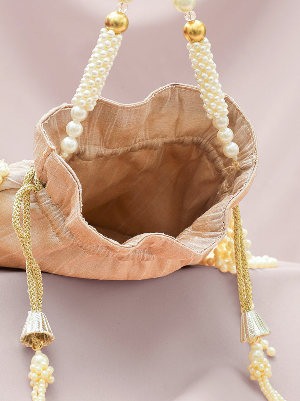 Golden Jhumkas With Pearl Detailing