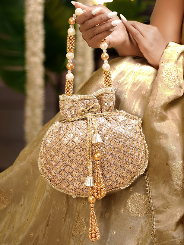Regal Golden Beige Handcrafted Potli Bag