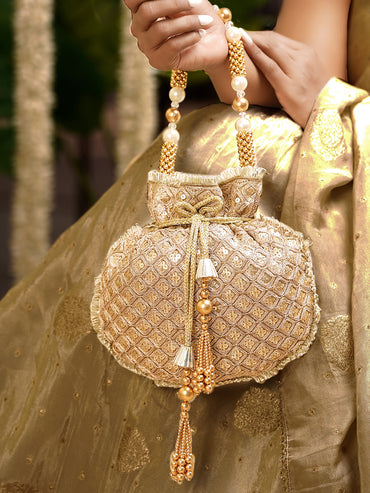 Regal Golden Beige Handcrafted Potli Bag