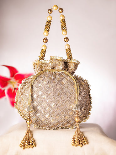 Regal Golden Beige Handcrafted Potli Bag
