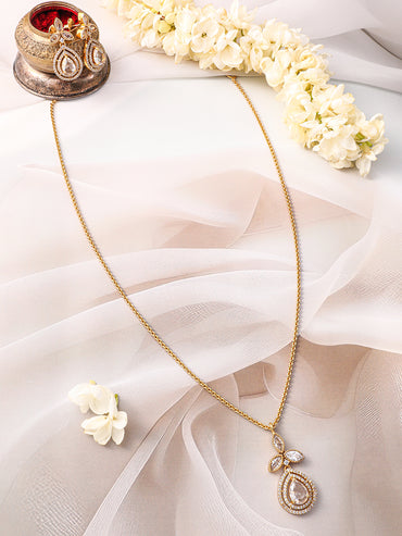 Rubans 22K Gold-Plated Grey Stone and White Cubic Zirconia Studded Pendant Jewellery Set