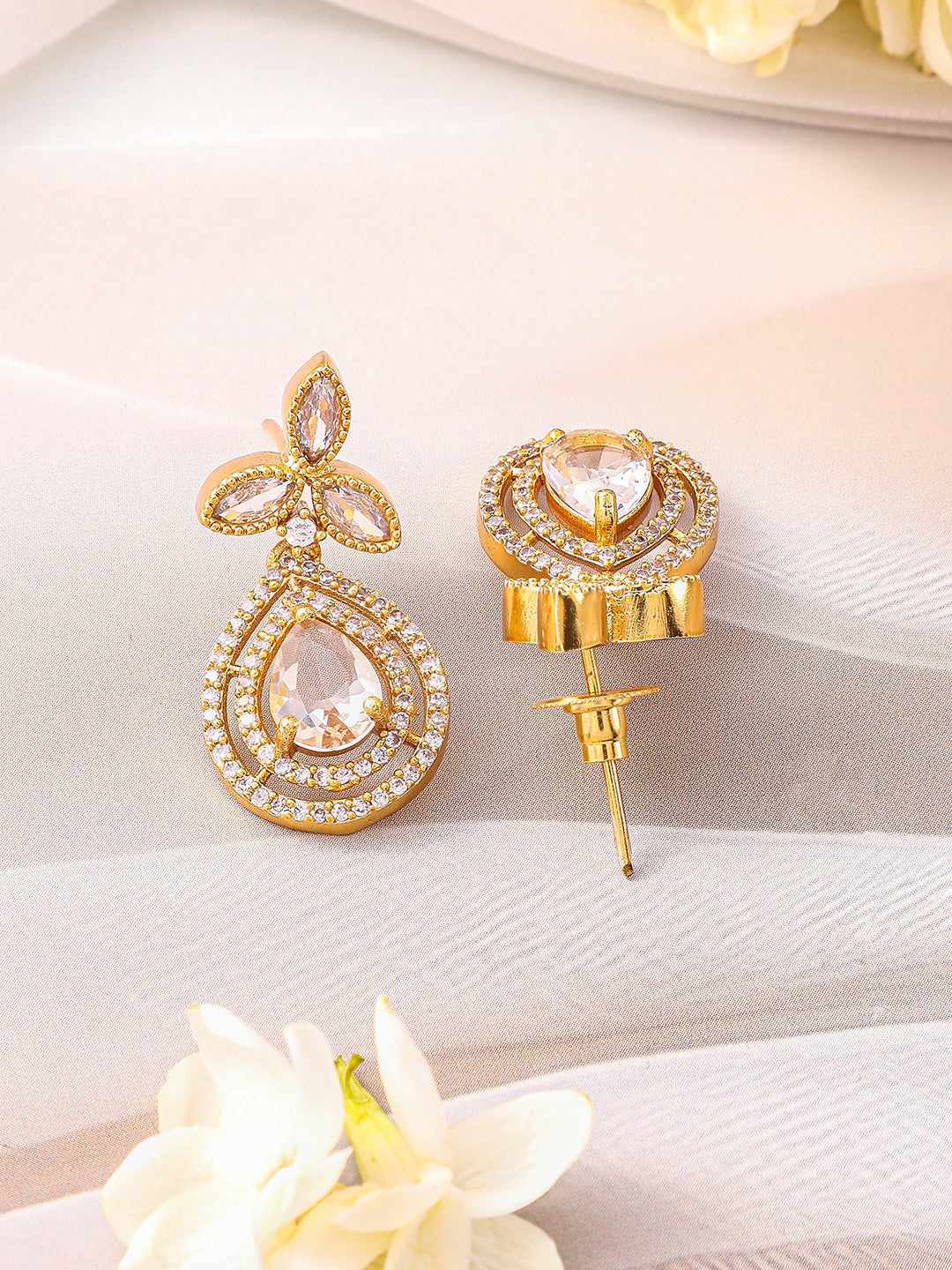 Rubans 22K Gold-Plated Grey Stone and White Cubic Zirconia Studded Pendant Jewellery Set