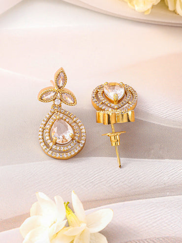 Rubans 22K Gold-Plated Grey Stone and White Cubic Zirconia Studded Pendant Jewellery Set