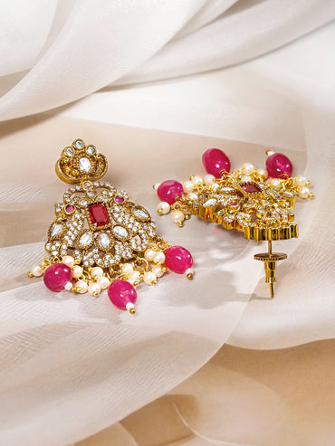 White Kundan Necklace Set With Pearl Red Drops