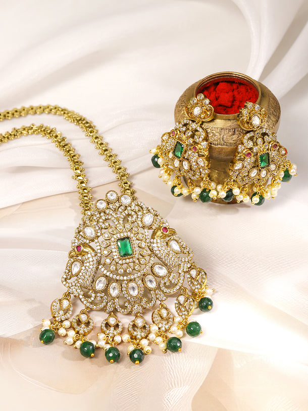 Clustered American Diamond Zirconia Green Necklace Set