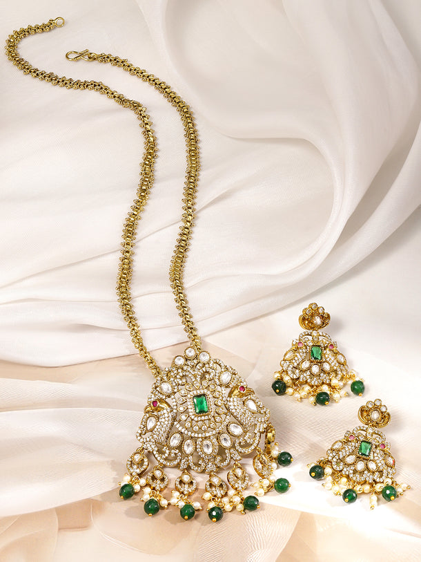 Clustered American Diamond Zirconia Green Necklace Set